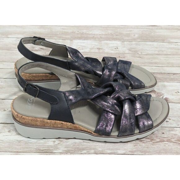 Ara Womens Size 5 Black Adjustable Strap Open Toe Wedge Heel Slingback Sandal - Picture 2 of 11